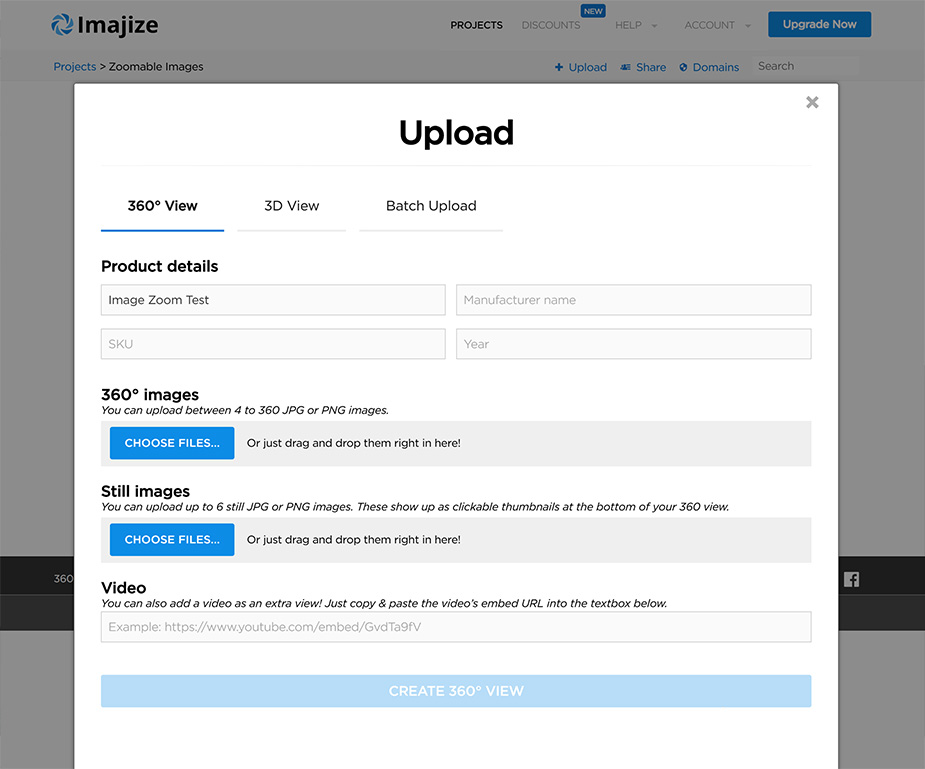 Upload image zoom effect